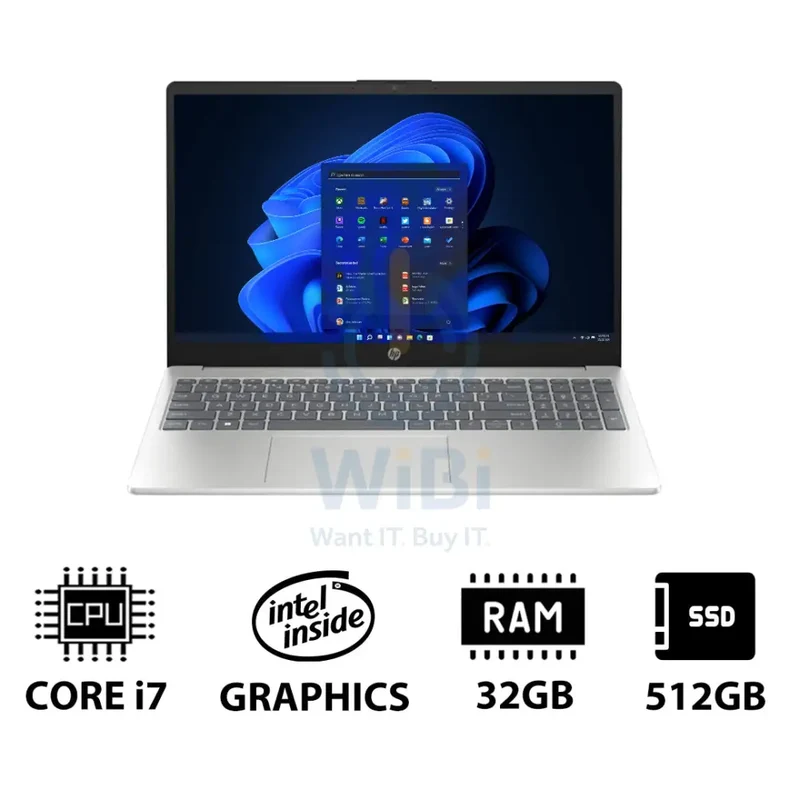 HP 15-FD0144NE - 15.6" FHD / i7 / 32GB / 512GB (NVMe M.2 SSD) / Win 11 Pro / 1YW / Natural Silver - Laptop