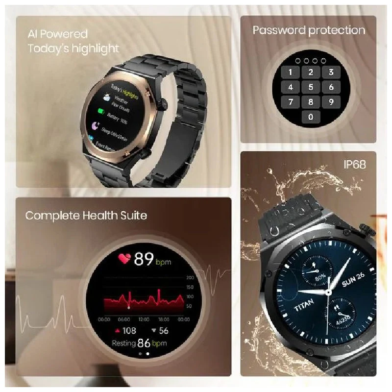 TITAN Maestro Smart Watch - 1.43"AMOLED / Bluetooth / Black/Rose Gold Bezel