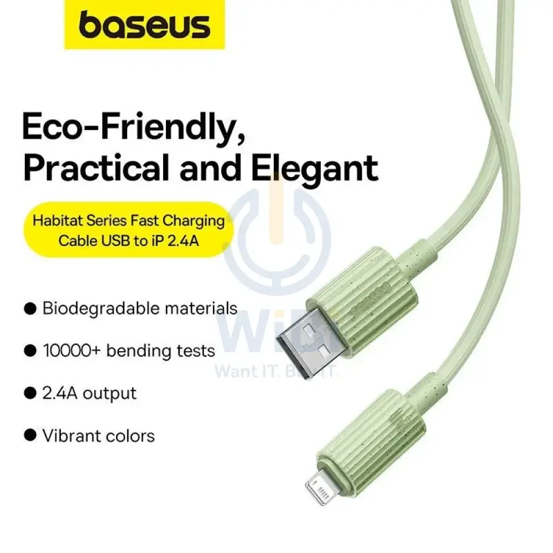 Baseus Habitat Series Fast Charging USB-A to Lightning Cable 2M - Natural Green