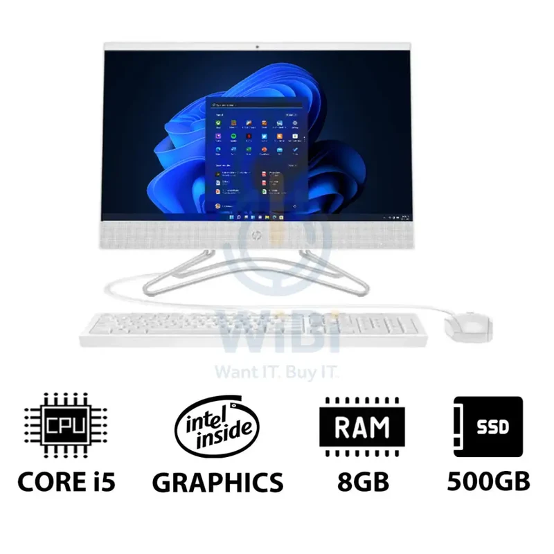 HP 200 G4 AIO PC - i5 / 8GB / 500GB (NVME M.2 SSD) / 21.5" FHD Non-Touch / Win 11 Pro / 1YW / Snow White - Desktop