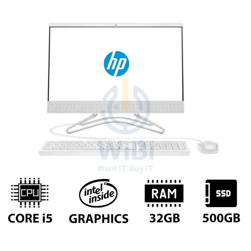 HP 200 G4 AIO PC - i5 / 32GB / 500GB (NVME M.2 SSD) / 21.5" FHD Non-Touch / DOS (Without OS) / 1YW / Snow White - Desktop