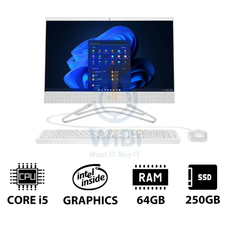 HP 200 G4 AIO PC - i5 / 64GB / 250GB (NVME M.2 SSD) / 21.5" FHD Non-Touch / Win 11 Pro / 1YW / Snow White - Desktop