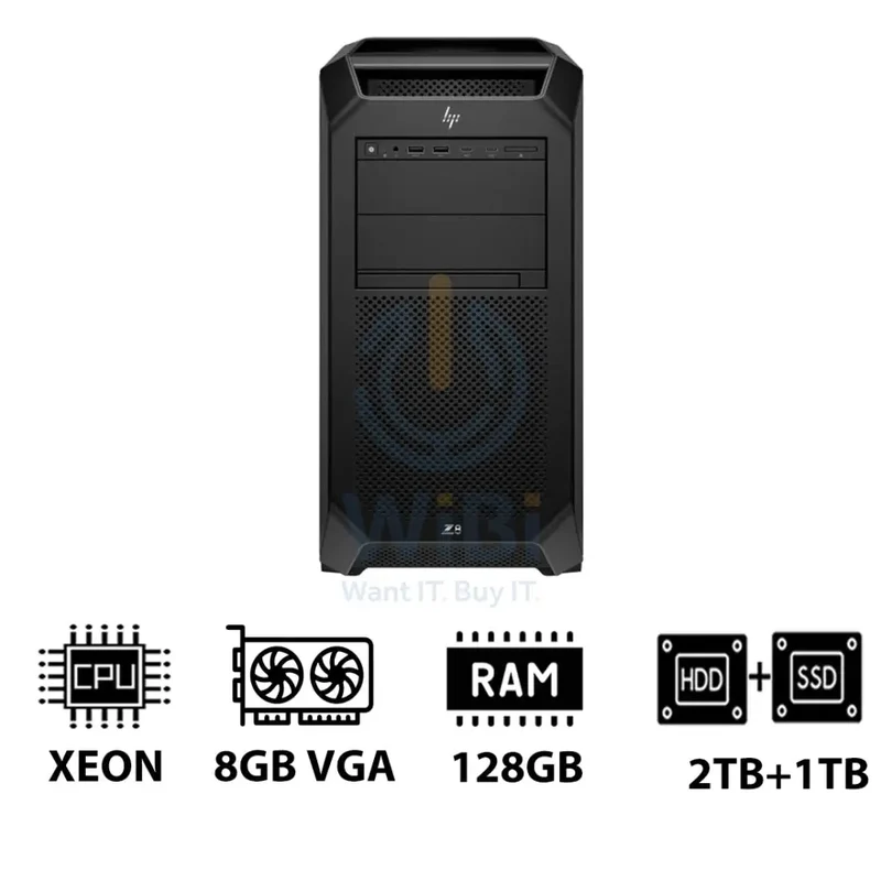 HP Z8 G5 Workstation - Xeon-2.0GHz / 12-Cores / 128GB / 2TB HDD + 1TB (NVMe M.2 SSD) / T1000 8GB VGA / Win 11 Pro / 3YW