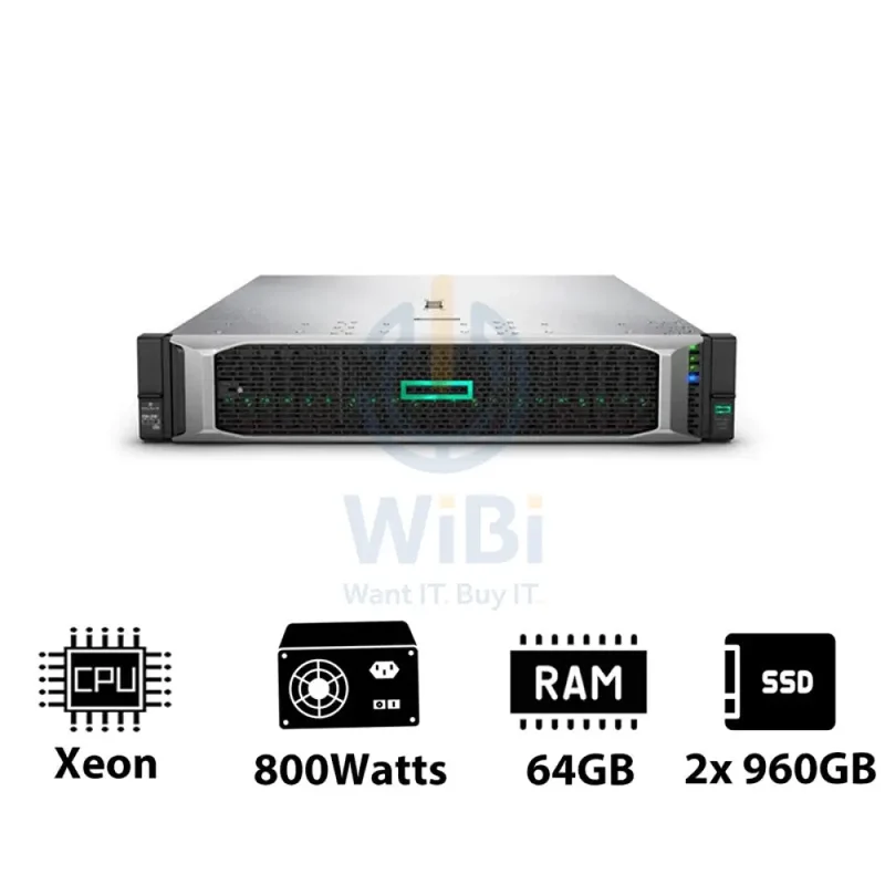HP ProLiant DL380 G10 - Xeon-2.40GHz / 10-Cores / 64GB / 2x 960GB SSD / 800Watts / Rack(2U)