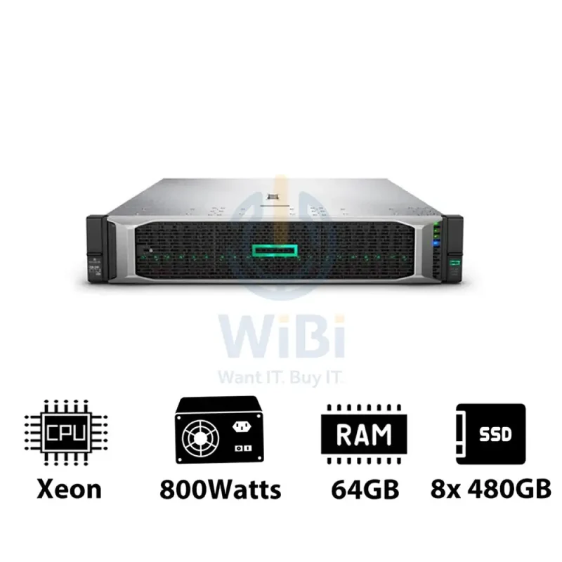 HP ProLiant DL380 G10 - Xeon-2.40GHz / 10-Cores / 64GB / 8x 480GB SSD / 800Watts / Rack(2U)