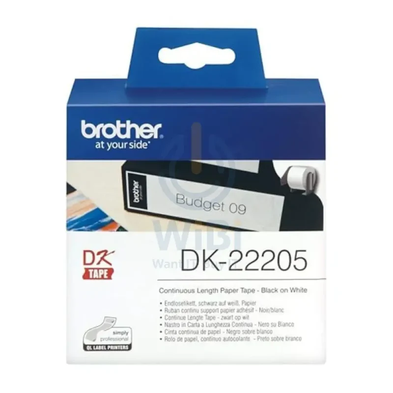 Brother DK-22205 Continuous Length Paper Tape - 62mm / Black on White