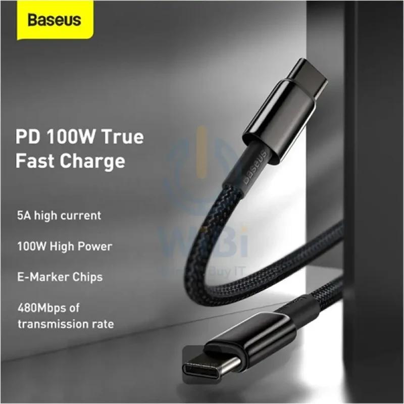 Baseus Tungsten Gold Fast Charging Data Cable - Type-C / 100W / 1Meter / Black