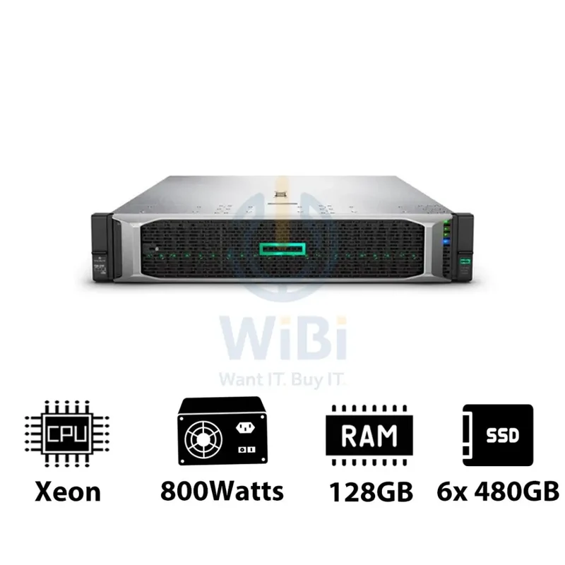 HP ProLiant DL380 G10 - Xeon-2.40GHz / 10-Cores / 128GB / 6x 480GB SSD / 800Watts / Rack(2U)