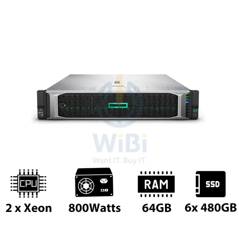 HP ProLiant DL380 G10 - Xeon-2.40GHz / 10-Cores / 64GB / 6x 480GB SSD / 800Watts / Rack(2U)