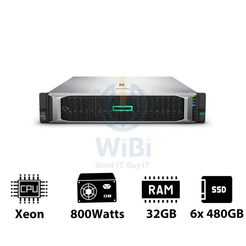 HP ProLiant DL380 G10 - Xeon-2.40GHz / 10-Cores / 32GB / 6x 480GB SSD / 800Watts / Rack(2U)