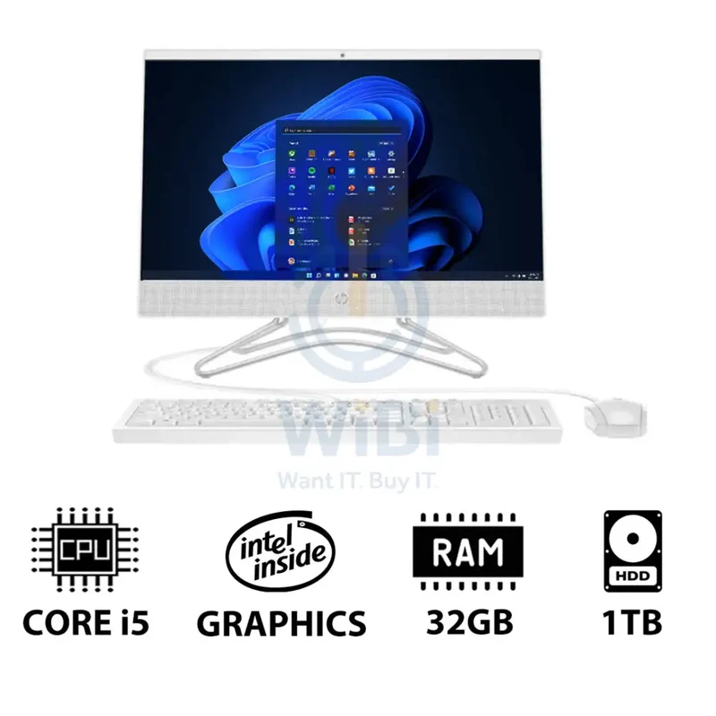 HP 200 G4 AIO PC - i5 / 32GB / 1TB HDD / 21.5" FHD Non-Touch / Win 11 Pro / 1YW / Snow White - Desktop