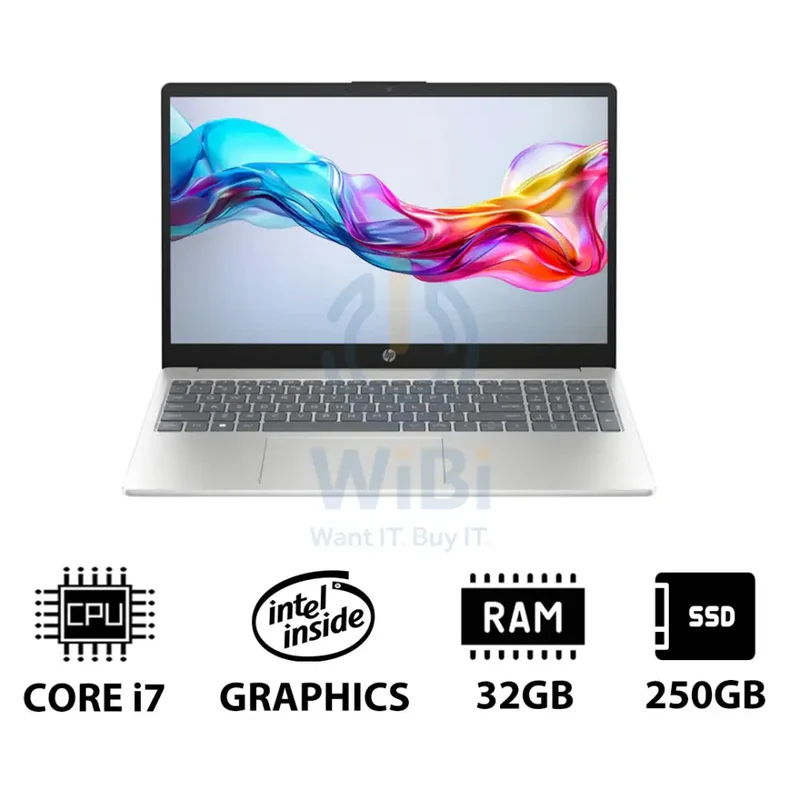 HP 15-FD0144NE - 15.6" FHD / i7 / 32GB / 250GB (NVMe M.2 SSD) / DOS (Without OS) / 1YW / Natural Silver - Laptop