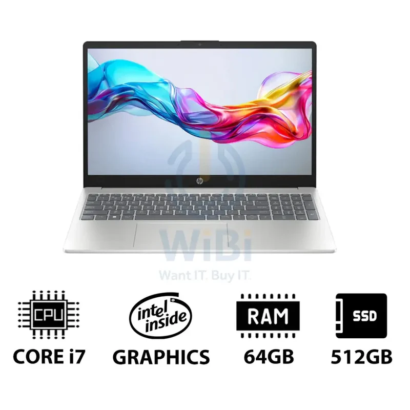 HP 15-FD0144NE - 15.6" FHD / i7 / 64GB / 512GB (NVMe M.2 SSD) / DOS (Without OS) / 1YW / Natural Silver - Laptop