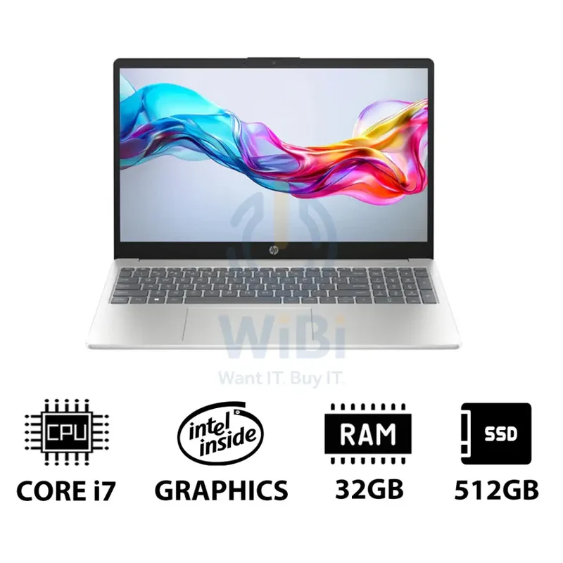 HP 15-FD0144NE - 15.6" FHD / i7 / 32GB / 512GB (NVMe M.2 SSD) / DOS (Without OS) / 1YW / Natural Silver - Laptop