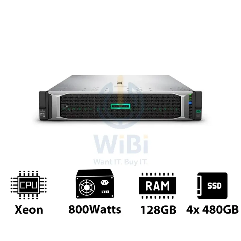 HP ProLiant DL380 G10 - Xeon-2.40GHz / 10-Cores / 128GB / 4x 480GB SSD / 800Watts / Rack(2U)