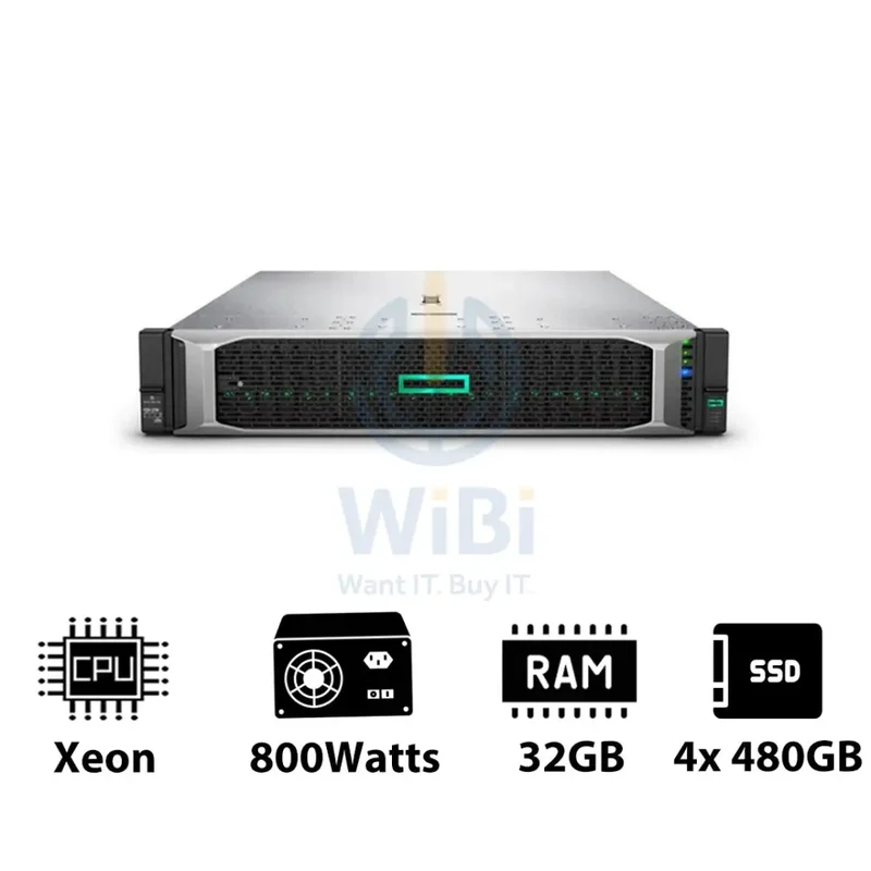 HP ProLiant DL380 G10 - Xeon-2.40GHz / 10-Cores / 32GB / 4x 480GB SSD / 800Watts / Rack(2U)