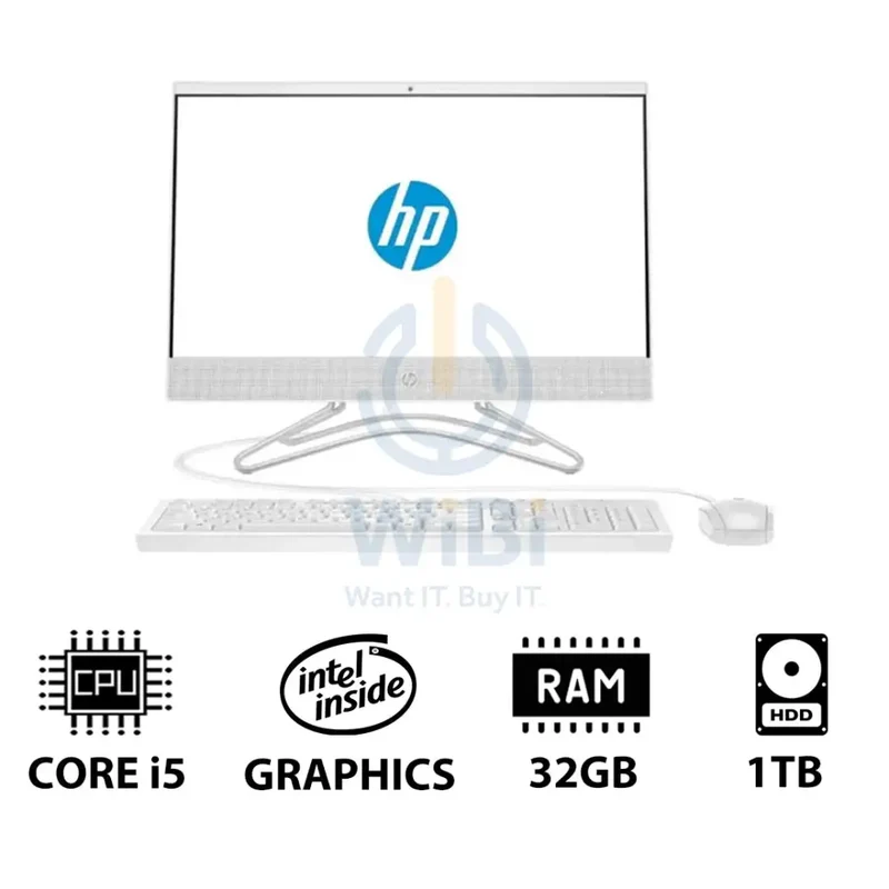 HP 200 G4 AIO PC - i5 / 32GB / 1TB HDD / 21.5" FHD Non-Touch / DOS (Without OS) / 1YW / Snow White - Desktop