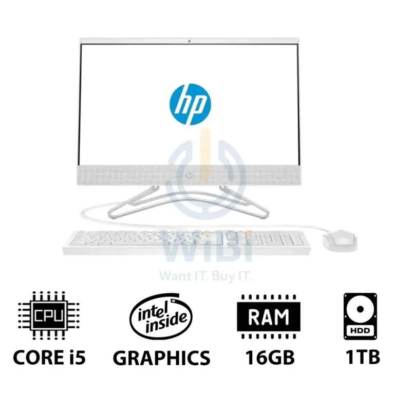 HP 200 G4 AIO PC - i5 / 16GB / 1TB HDD / 21.5" FHD Non-Touch / DOS (Without OS) / 1YW / Snow White - Desktop