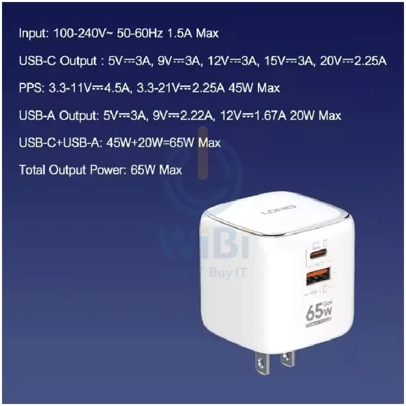 LDNIO Q2617 GAN Super Fast Charger - 65W / USB-A / Type-C / White