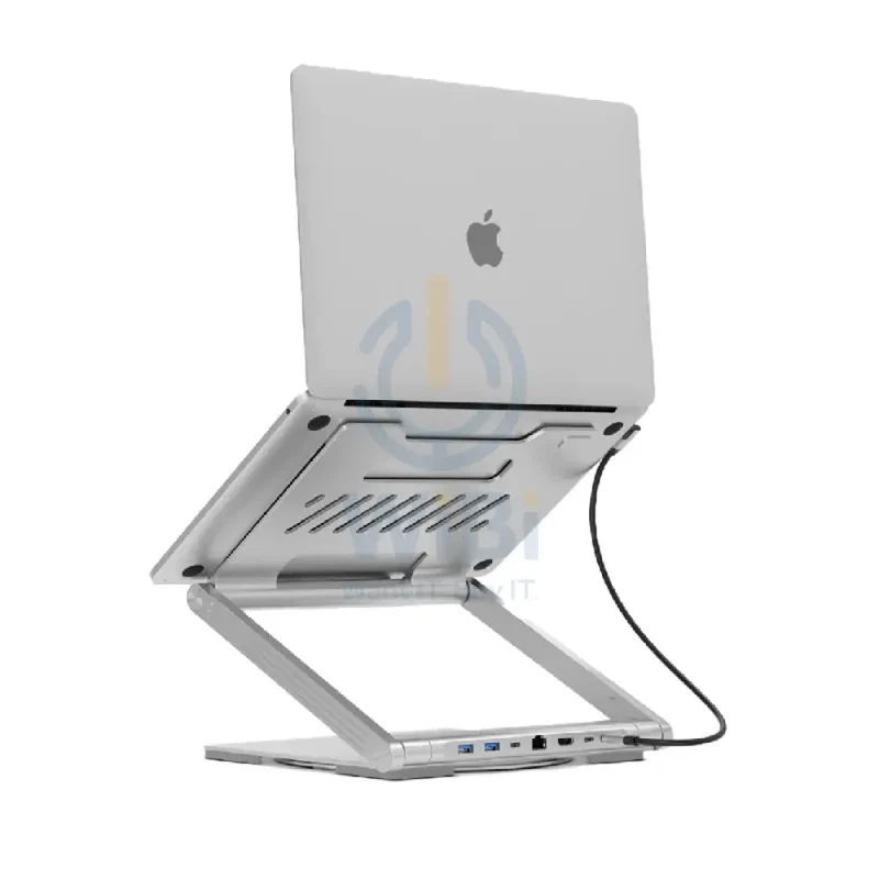 Levelo AeroLink Laptop Stand With Built-In Portable 7 In 1 Hub - Silver