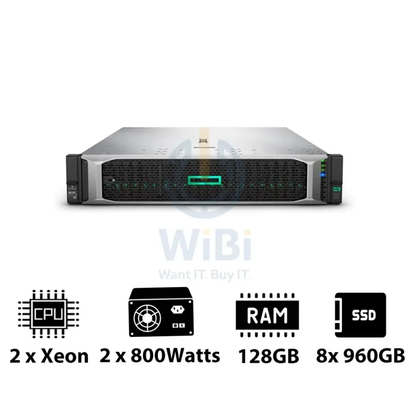 HP ProLiant DL380 G10 - 2x Xeon-2.40GHz / 2x 10-Cores / 128GB / 8x 960GB SSD / 2x 800Watts / Rack(2U)