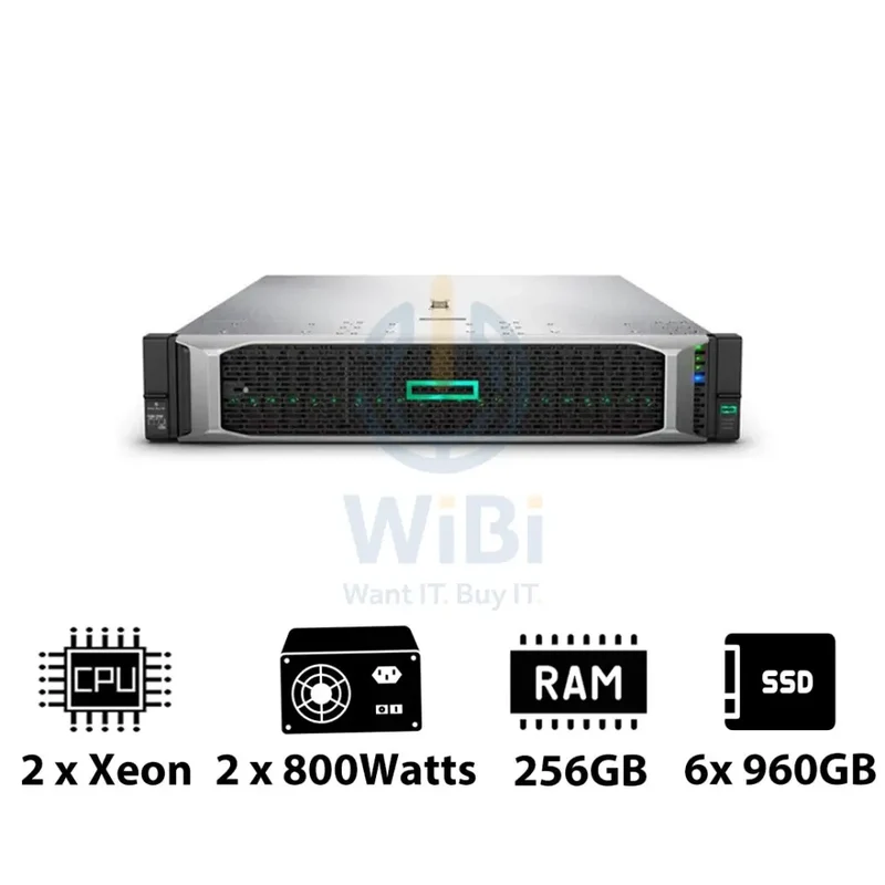 HP ProLiant DL380 G10 - 2x Xeon-2.40GHz / 2x 10-Cores / 256GB / 6x 960GB SSD / 2x 800Watts / Rack(2U)