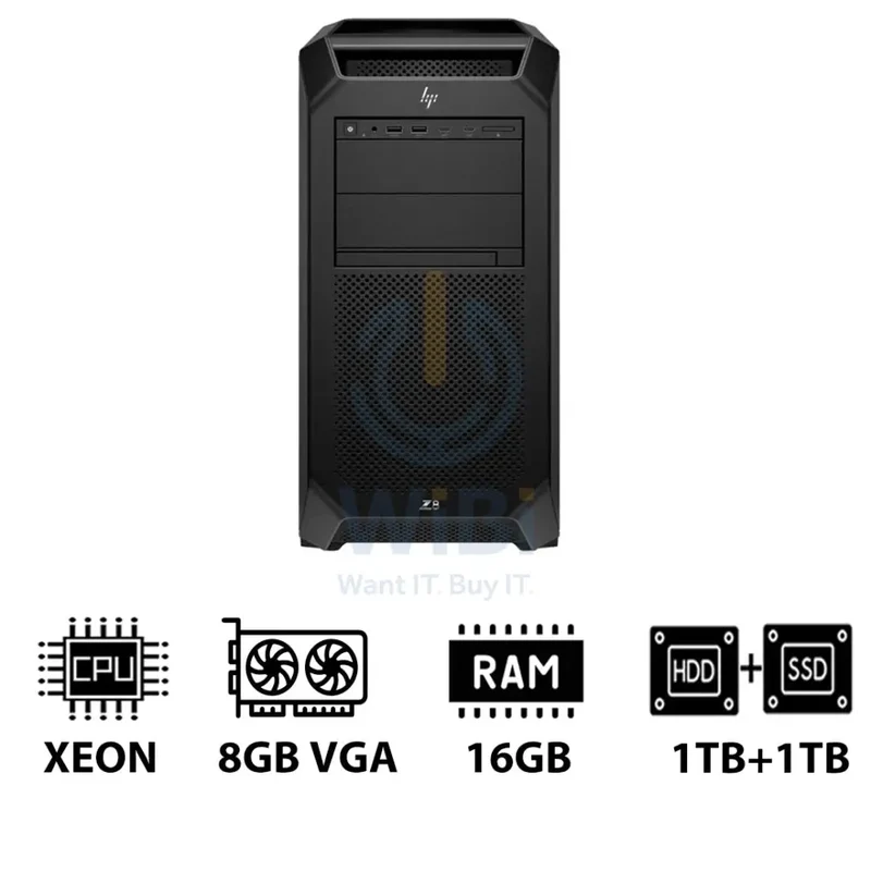 HP Z8 G5 Workstation - Xeon-2.0GHz / 12-Cores / 16GB / 1TB HDD + 1TB (NVMe M.2 SSD) / T1000 8GB VGA / DOS (Without OS) / 3YW