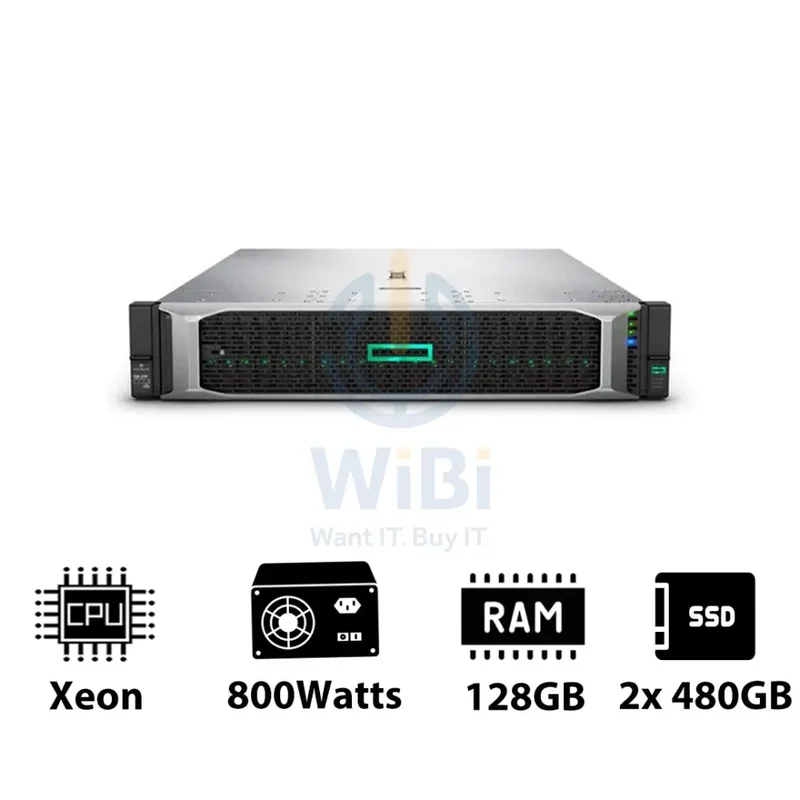 HP ProLiant DL380 G10 - Xeon-2.40GHz / 10-Cores / 128GB / 2x 480GB SSD / 800Watts / Rack(2U)