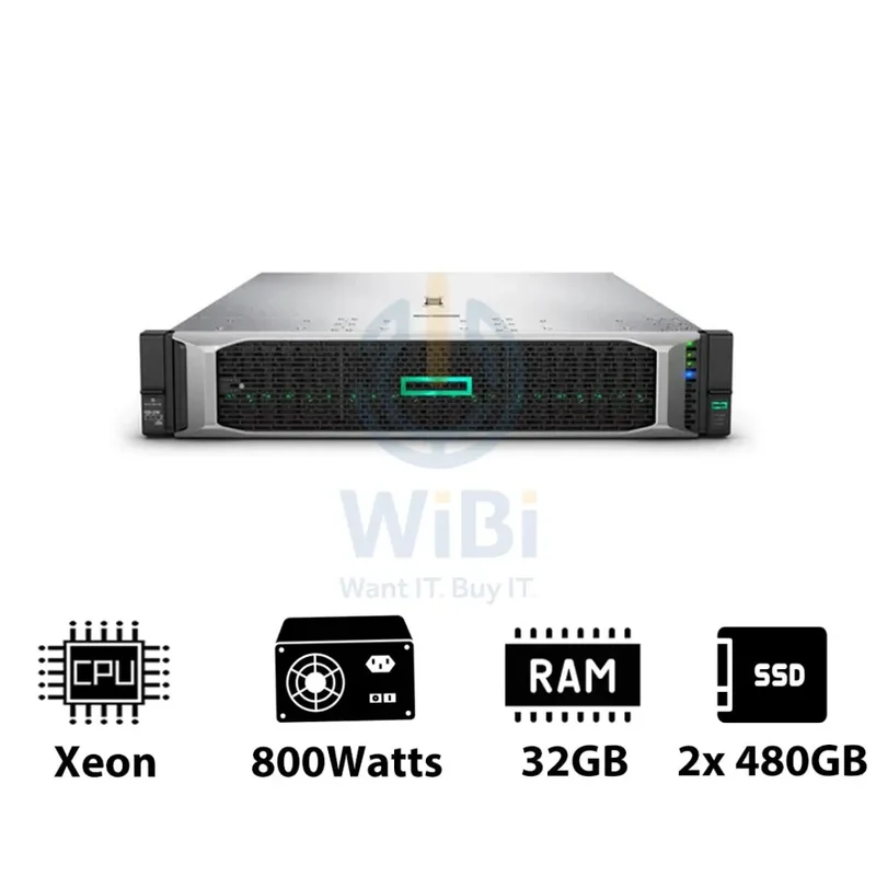 HP ProLiant DL380 G10 - Xeon-2.40GHz / 10-Cores / 32GB / 2x 480GB SSD / 800Watts / Rack(2U)