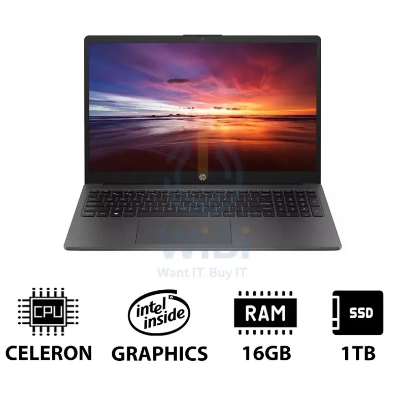 HP 250 G10 - 15.6" HD / Celeron / 16GB / 1TB (NVMe M.2 SSD) / DOS (Without OS) / 1YW / Dark Ash Silver - Laptop
