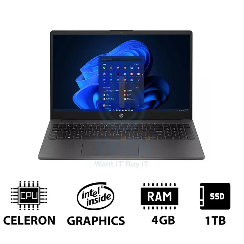 HP 250 G10 - 15.6" HD / Celeron / 4GB / 1TB (NVMe M.2 SSD) / Win 11 Pro / 1YW / Dark Ash Silver - Laptop
