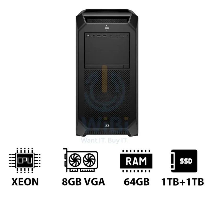 HP Z8 G5 Workstation - Xeon-2.0GHz / 12-Cores / 64GB / 1TB + 1TB (NVMe M.2 SSD) / T1000 8GB VGA / DOS (Without OS) / 3YW