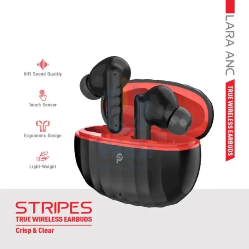 PowerO+ Stripes True Wireless Earbuds - 280mAh / Black/Red