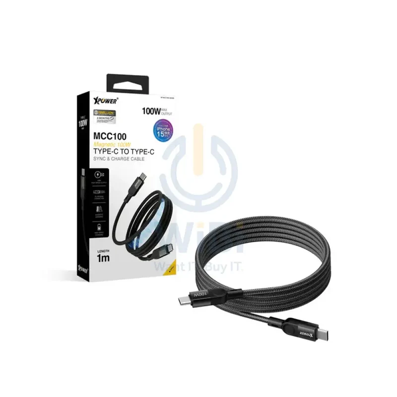 XPower MCC100 Magnetic Cable - 1 Meter / 100W / Type-C / Black