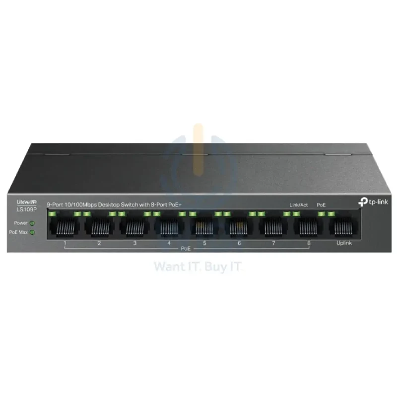 TP-Link (LS109P) 9-Port Desktop Switch with 8-Port PoE+ - 1.8 Gbps / LAN
