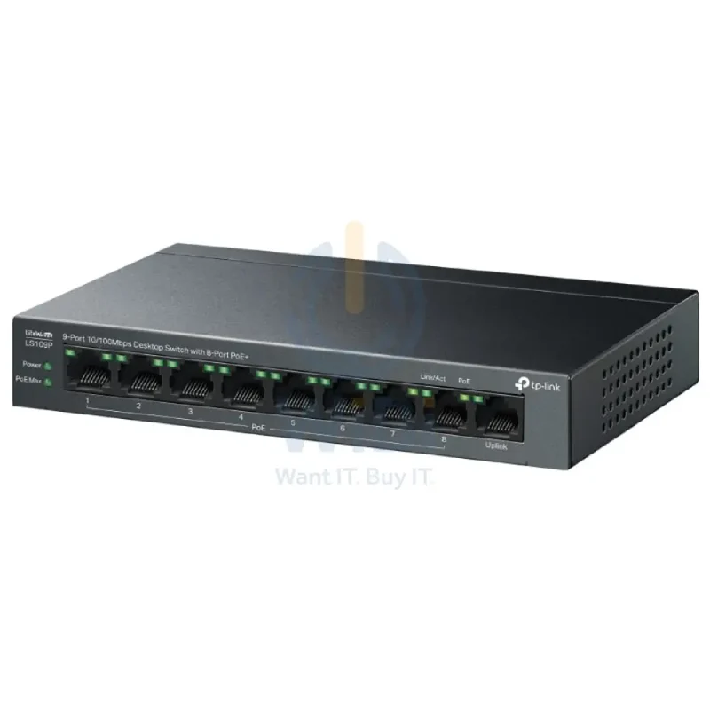 TP-Link (LS109P) 9-Port Desktop Switch with 8-Port PoE+ - 1.8 Gbps / LAN