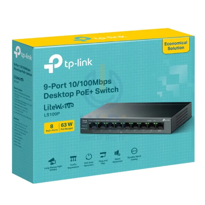 TP-Link (LS109P) 9-Port Desktop Switch with 8-Port PoE+ - 1.8 Gbps / LAN