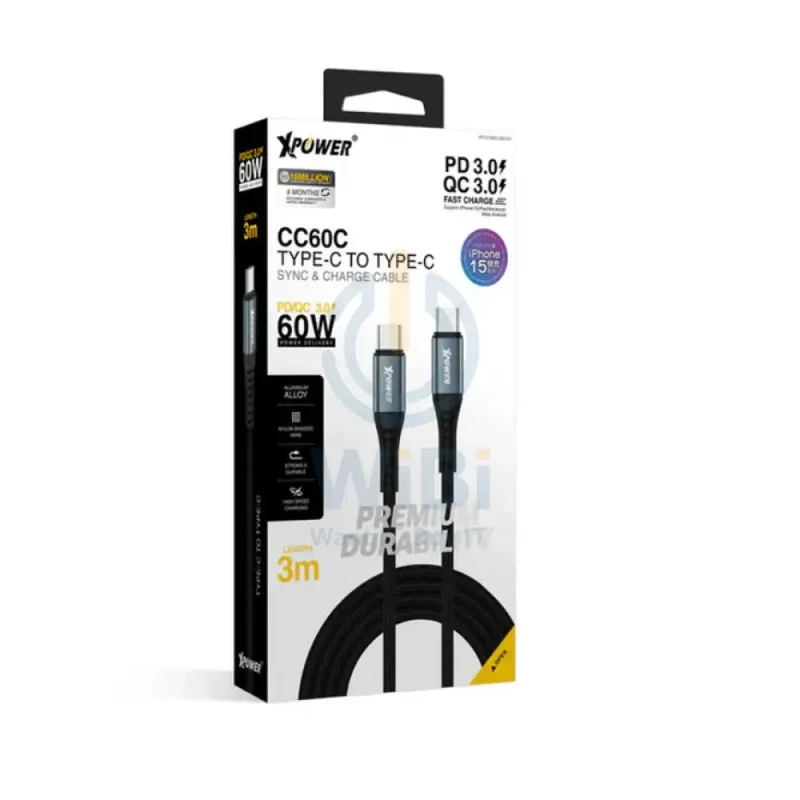 XPower CC60C Type-C Cable - 3 Meter / 60W / Black
