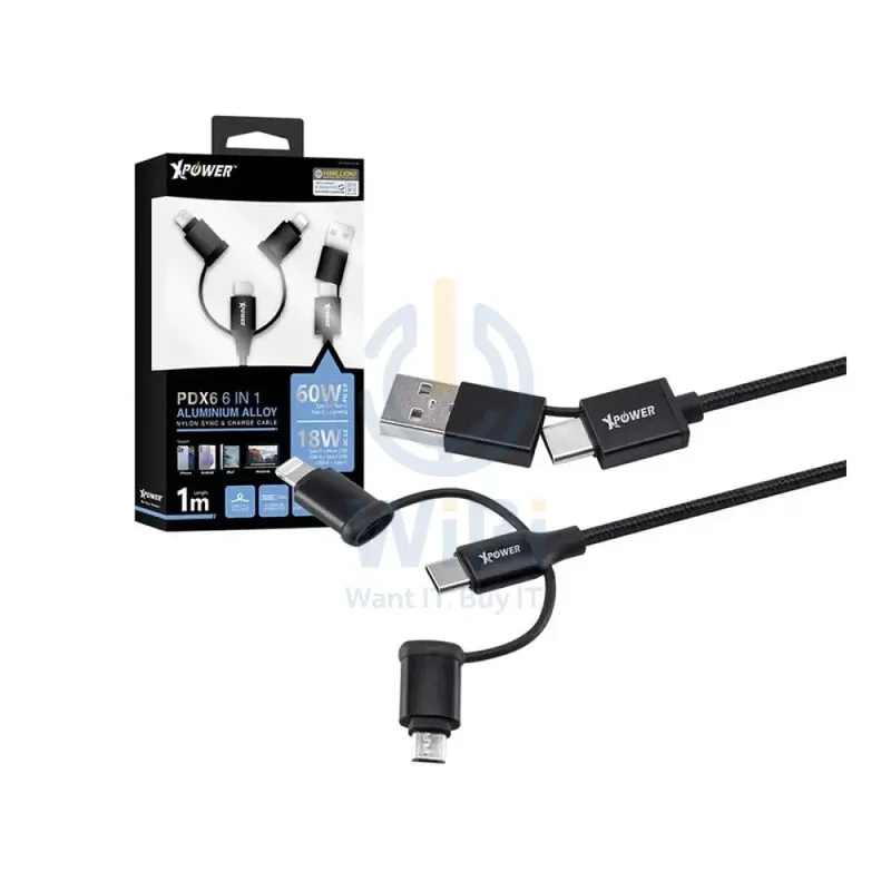 XPower 6-in-1 Cable - 1 Meter / 60W / Black