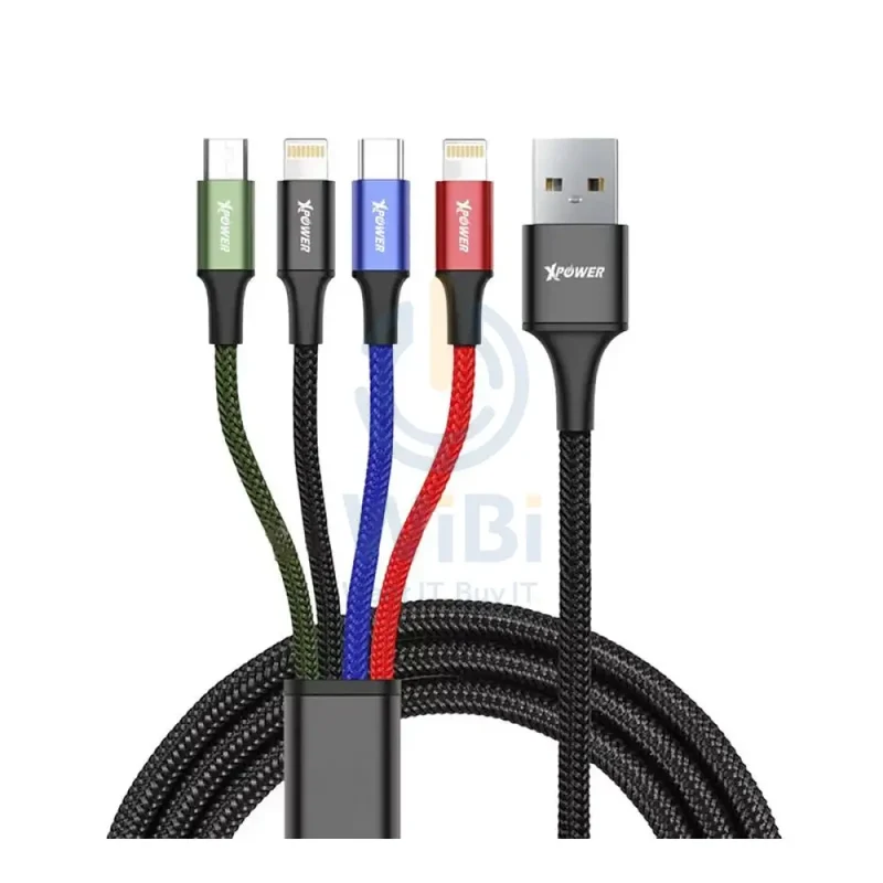 كابل إكس باور 4X1، 4 في 1، بطول 2 متر، باللون الأسود