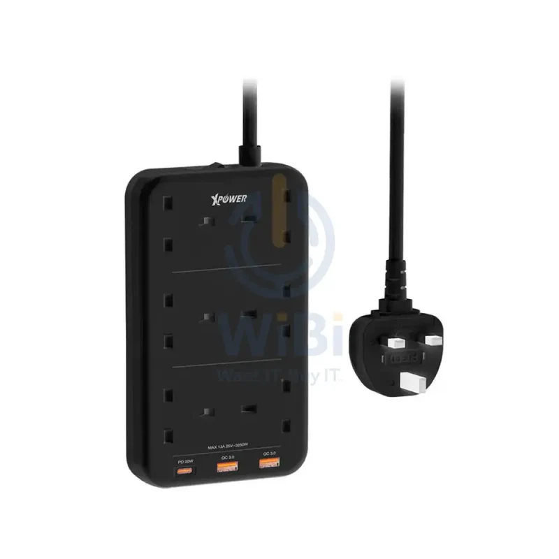 XPower PS6A 9 Output Sockets Power Strip - 3250W / Type-C / USB 3.0 / Black