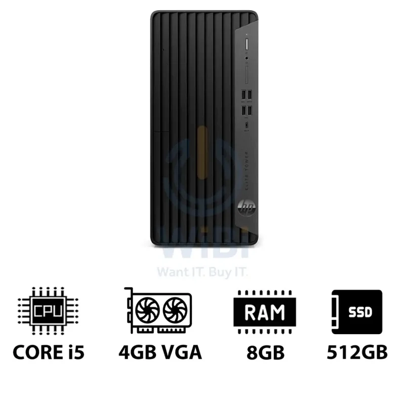 HP Elite Tower 800 G9 - i5 / 8GB / 512GB (NVMe M.2 SSD) / 4GB VGA / Win 10 Pro / 1YW - Desktop