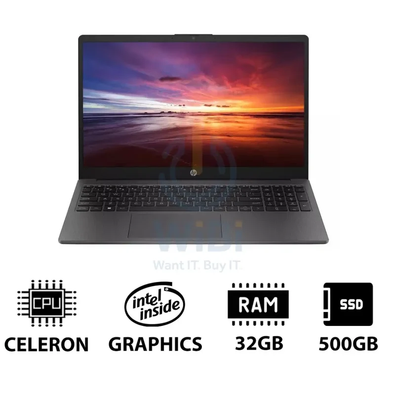 HP 250 G10 - 15.6" HD / Celeron / 32GB / 500GB (NVMe M.2 SSD) / DOS (Without OS) / 1YW / Dark Ash Silver - Laptop