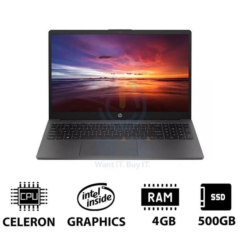 HP 250 G10 - 15.6" HD / Celeron / 4GB / 500GB (NVMe M.2 SSD) / DOS (Without OS) / 1YW / Dark Ash Silver - Laptop