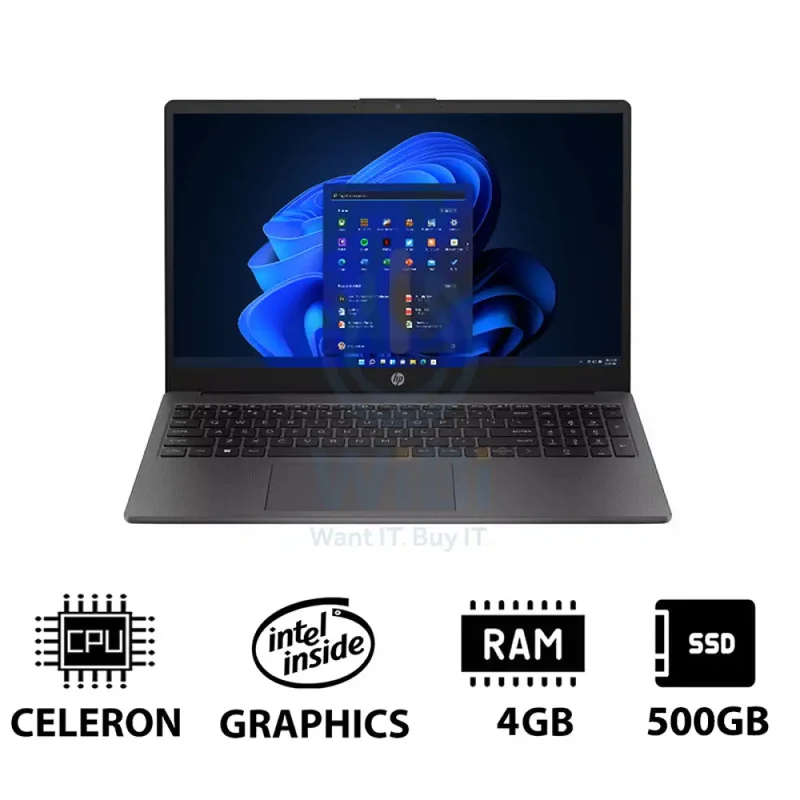 HP 250 G10 - 15.6" HD / Celeron / 4GB / 500GB (NVMe M.2 SSD) / Win 11 Pro / 1YW / Dark Ash Silver - Laptop