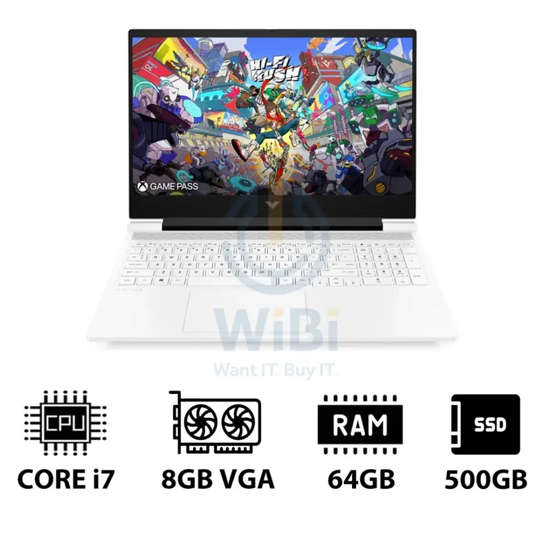 HP Victus Gaming Laptop 16-R1050NE - 16.1" FHD / i7 / 64GB / 500GB (NVMe M.2 SSD) / RTX 4070 8GB VGA / DOS (Without OS) / 1YW / Ceramic White - Laptop