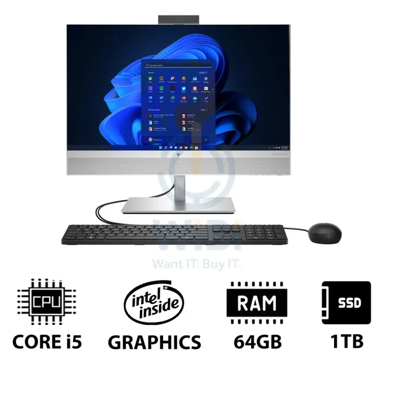 HP EliteOne 840 G9 AIO PC - 23.8" FHD Non-Touch / i5 / 64GB / 1TB (NVMe M.2 SSD) / Win 11 Pro / 1YW - Desktop