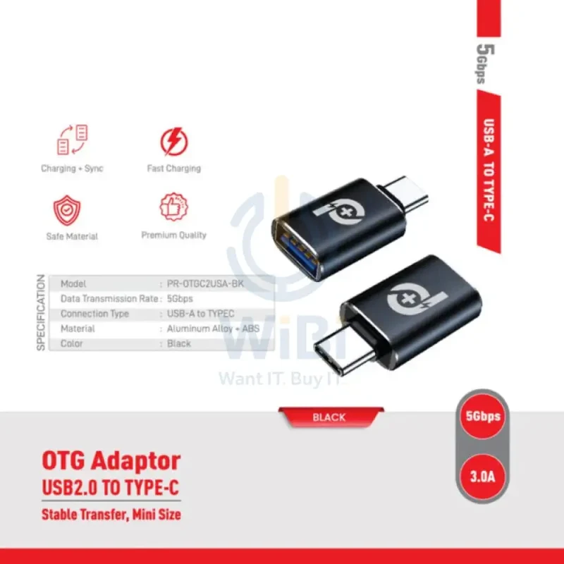 PowerO+ Rapid Pro OTG Adapter - USB-A / Type-C / 5Gbps / Black