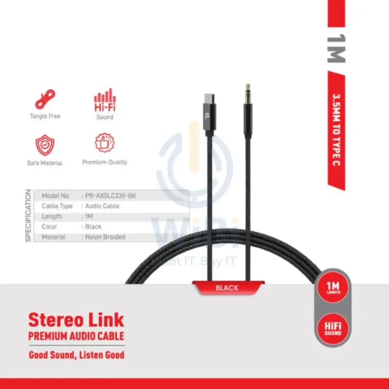 PowerO+ Rapid Pro Premium Audio Cable - 3.5MM / Type-C / 1 Meter / Black