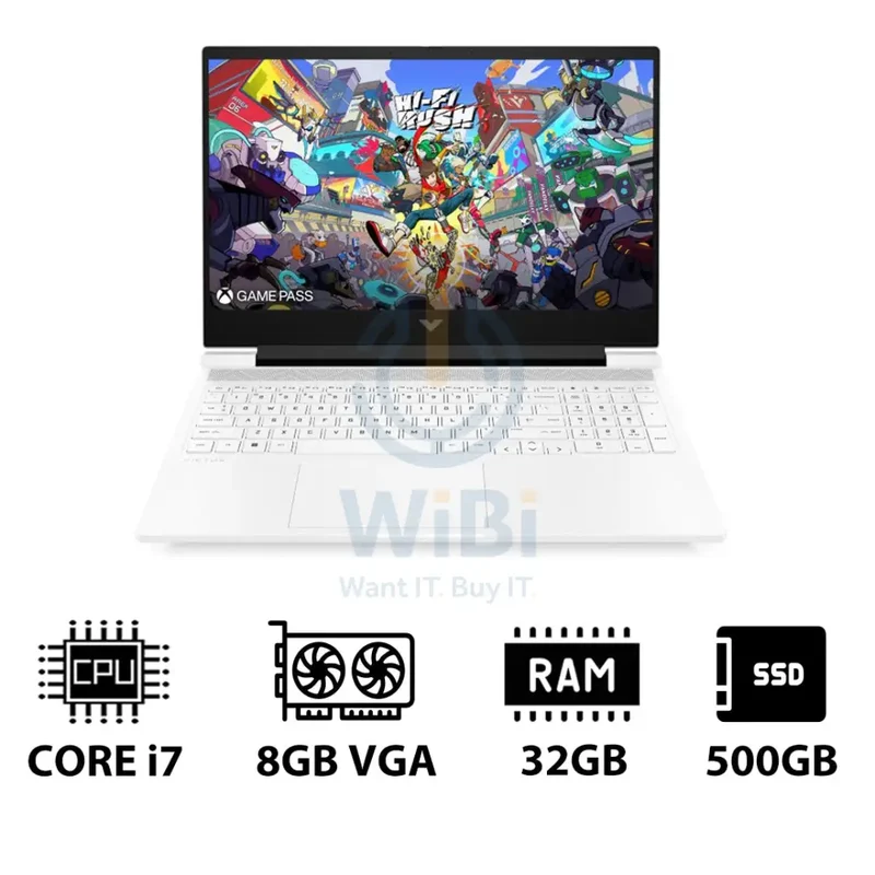 HP Victus Gaming Laptop 16-R1050NE - 16.1" FHD / i7 / 32GB / 500GB (NVMe M.2 SSD) / RTX 4070 8GB VGA / DOS (Without OS) / 1YW / Ceramic White - Laptop